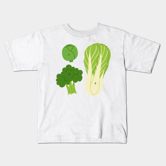 Cute green buddies vegetable set Kids T-Shirt by Stolenpencil